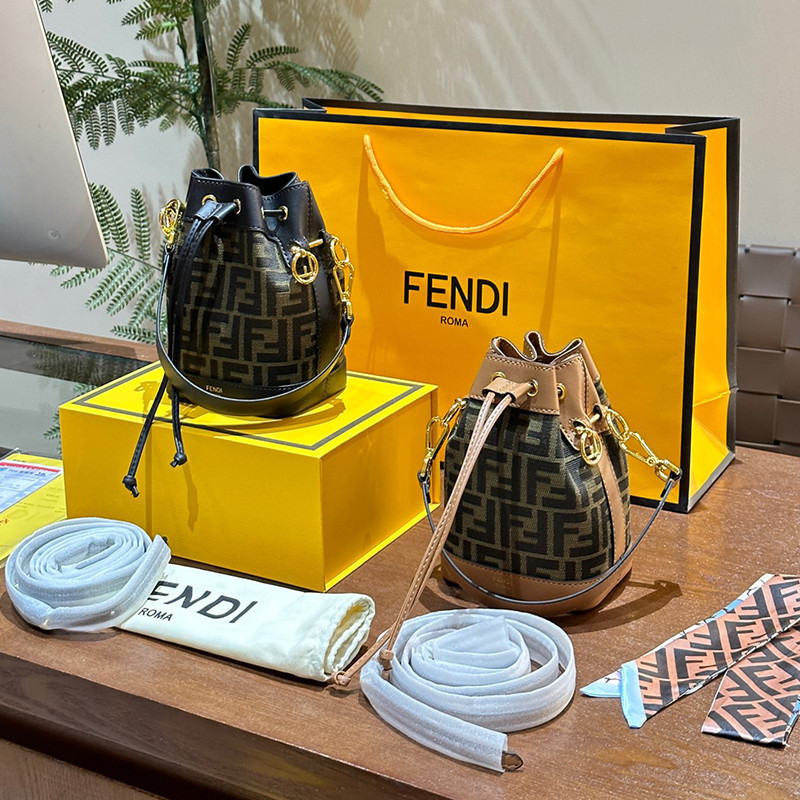 Fendi New Mon Tresor Bucket Bag Brown Fabric Women 's Fashionable Temperament Mini Shoulder Bag