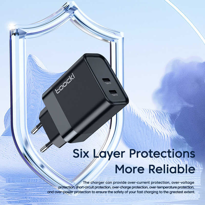 ❤ Toocki Gan 45W Qc+Pd 3.0 With Dual USB Type C Ports PD Fast Charger For Iphone Ipad Samsung S22
