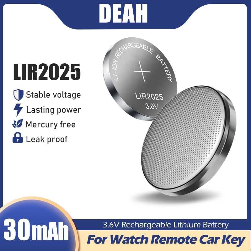 Lir2025 LIR 3.6V 30Mah แบตเตอรี่ลิเธียมชาร์จได้สำหรับของเล่น Jam Tangan Remot เปลี่ยนเซลล์เหรียญ Cr2