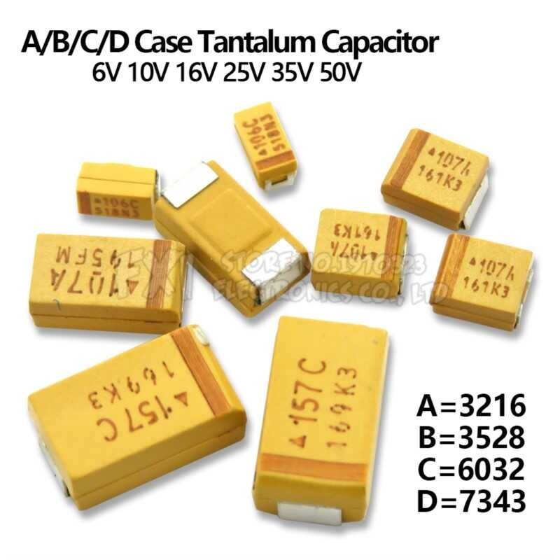 10Pcs A B C D กรณี Tantalum Capacitor 6V 10V 16V 25V 35V 50V 0.1Uf 1Uf 2.2Uf 4.7Uf 10Uf 22Uf 33Uf 47