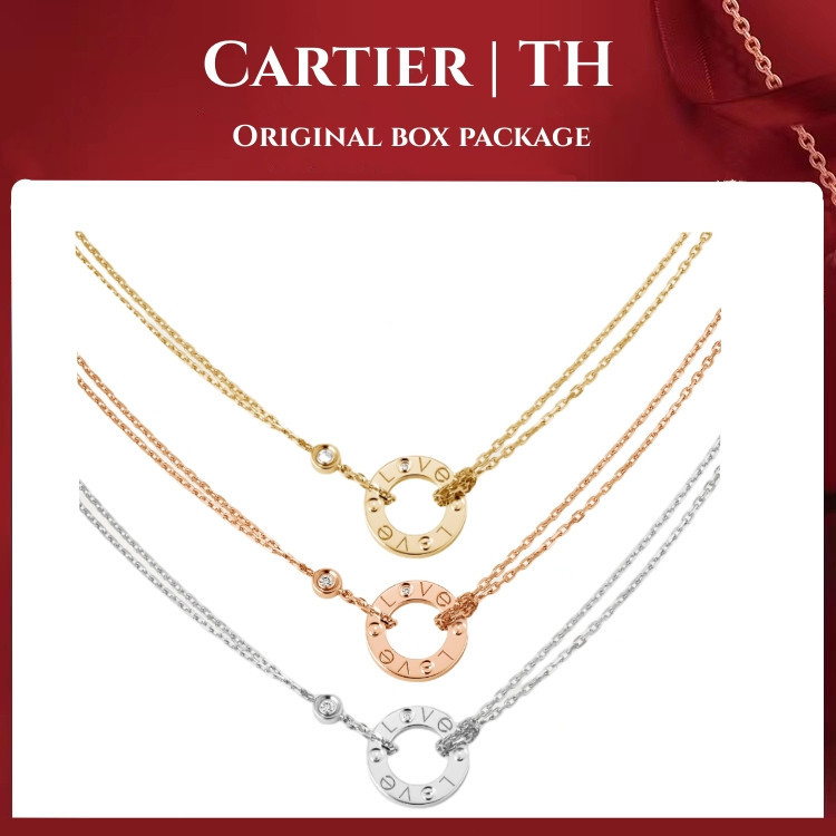 ♞,♘,♙Cartier สร้อยคอ แท้ LOVE สร้อยคอ ทองคำขาว/ทอง 18K necklace สร้อยคอจี้ 3 สีเลือกได้ ของแท้