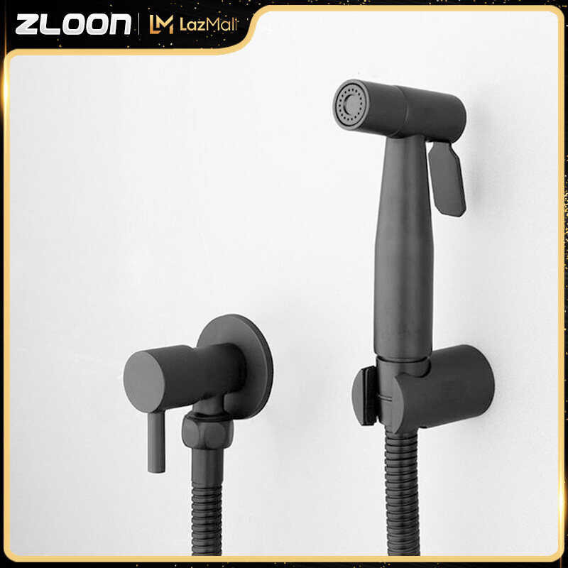 ZLOON Stainless Steel Spray Bidet Toilet Set Companion Booster Nozzle Shower Brushed Golden Angle