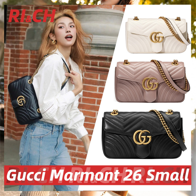 ♞,♘#Rich Gucci ราคาถูกที่สุดใน Shopee แท้Gucci GG Marmont 26 Small Shoulder Bag กระเป๋าสะพายสตรี
