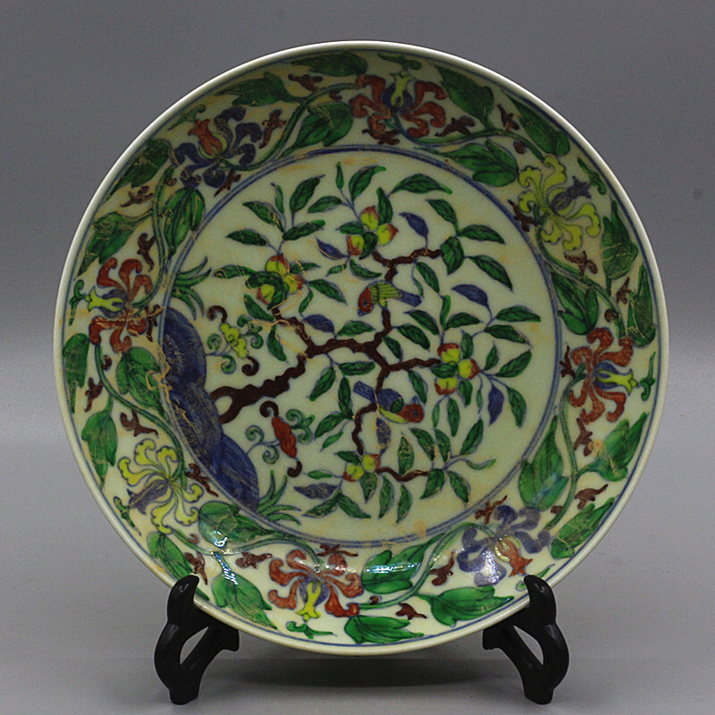 Da Ming Cheng Hua Colorful Flower and Bird Pattern Plate Porcelain Antique Collection Old Goods Home