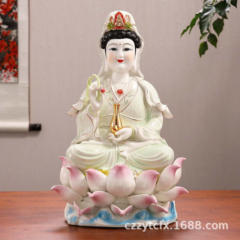 Ceramic Buddha Statue  Nanhai Guanyin Bodhisattva Jade Porcelain  Powder Lotus Guanyin