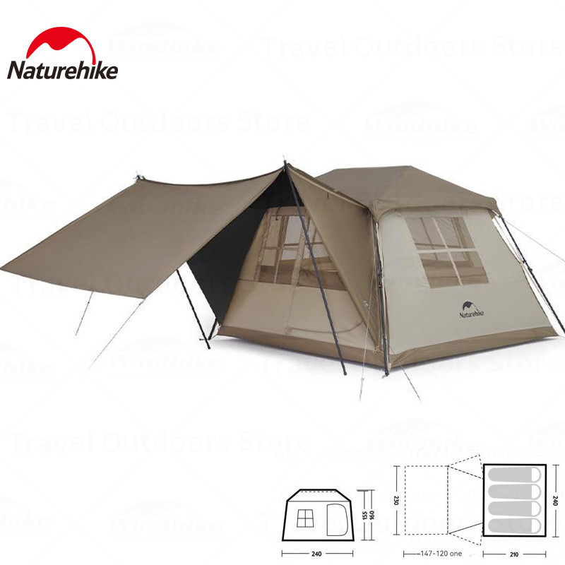 Naturehike Village 5.0 UPF12500+ Outdoor Camping One-touch Tent 2 ~ 4 People Portable PU2000mm+ Waterproof 150D Tent