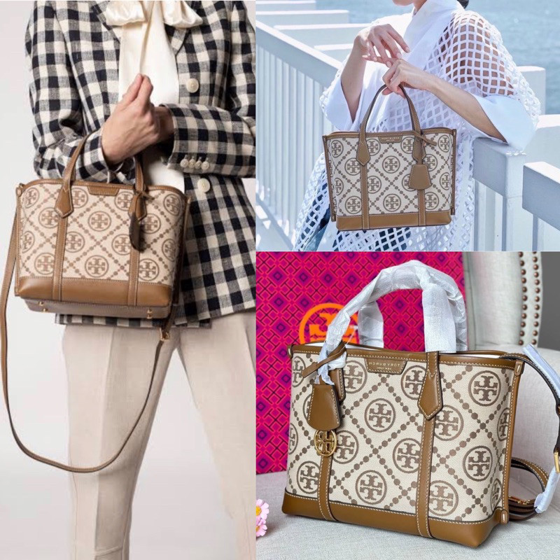 (สด-ผ่อน) กระเป๋า 9.6 นิ้ว 83313 Shop Tory Burch Perry T monogram Small Triple Compartment Tote Bag