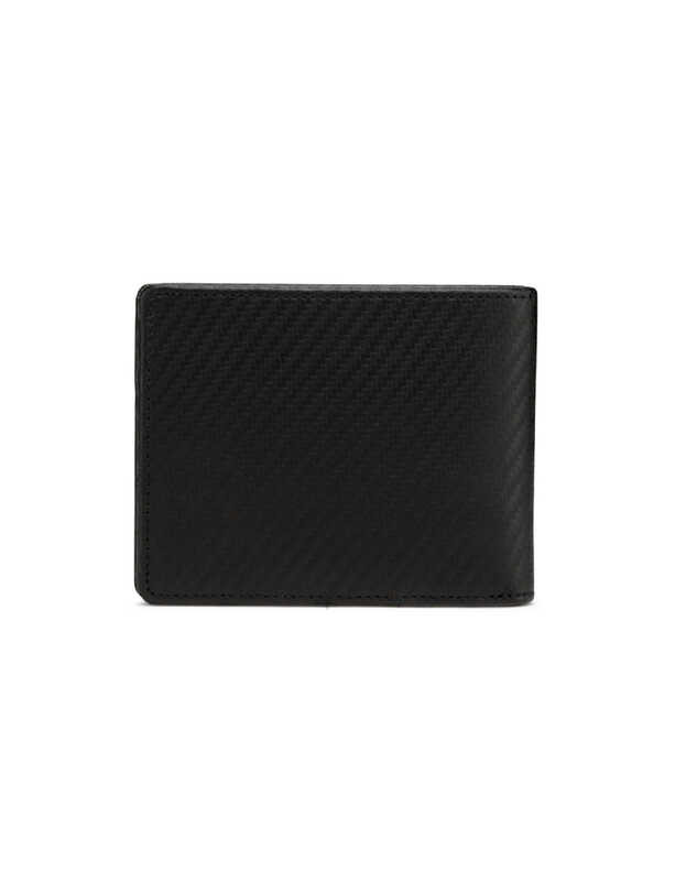 กระเป๋าสตางค์ DAPPER หนังแท้ Carbon Fiber Drawer Tri-fold Wallet สีดำ