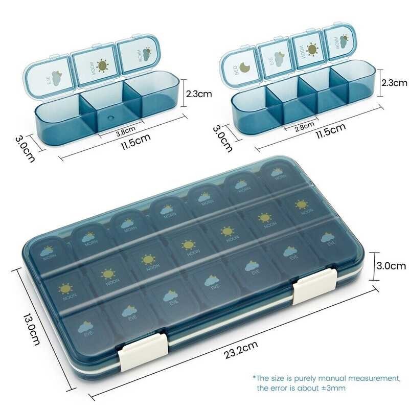 Hkstorage 7 Days Portable Case Large Capacity One Week Pill 21/28 Grids Small Mini Medicine Storage