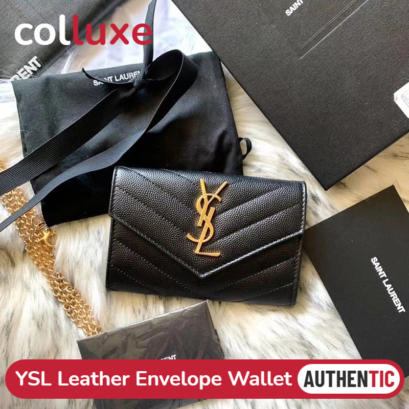 ♞,♘แซงต์ ลอรองต์ ysl wallet Saint Laurent Leather Envelope Wallet Black กระเป๋าสตางค์ผู้หญิง