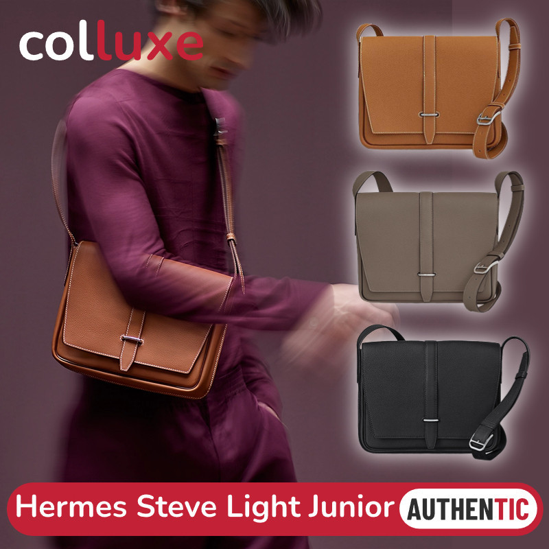 ♞เฮอร์มีส Hermès Steve light junior messenger bag Hermes Togo calfskin กระเป๋าสะพายผู้ชาย hermes