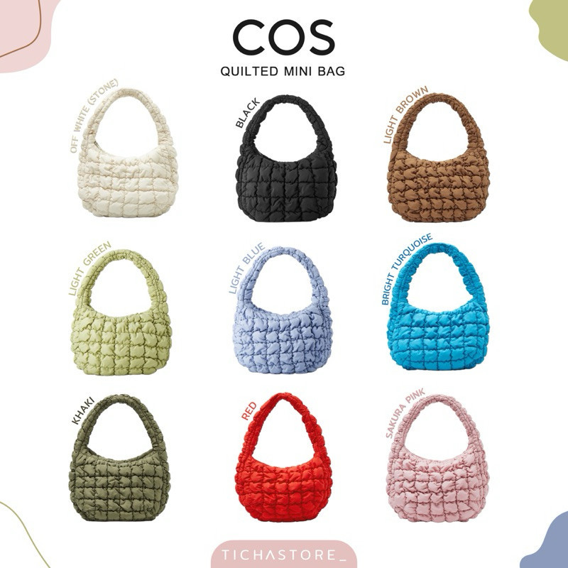 ♞,♘(พร้อมส่ง) กระเป๋า Cos Quilted Mini Bag สี Black/Off white/Sakura Pink/Light blue/Bright Turquoi