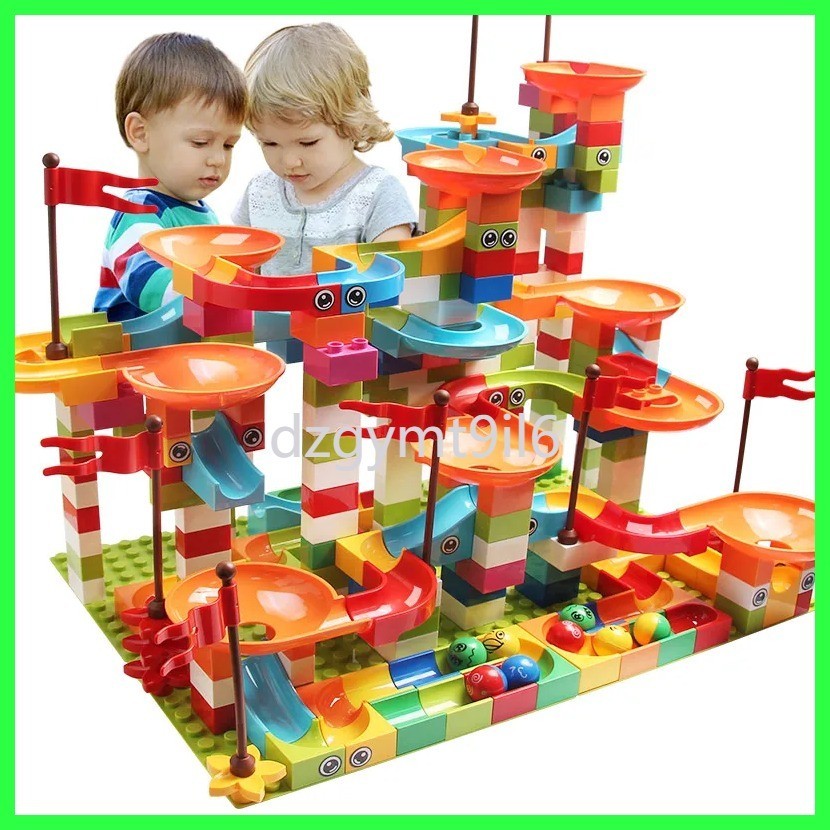 77-308PCS การแข่งขันหินอ่อน Run Big Block ใช้งานร่วมกับ City Building Blocks ช่องทางสไลด์บล็อก DIY