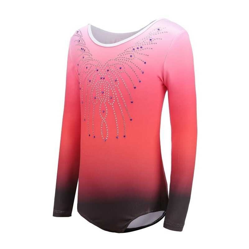 Outdoorbuy Patterned Gradient Body Suit Long-Sleeved Diamond Ballet Gymnastics Clothes Exercise Clo