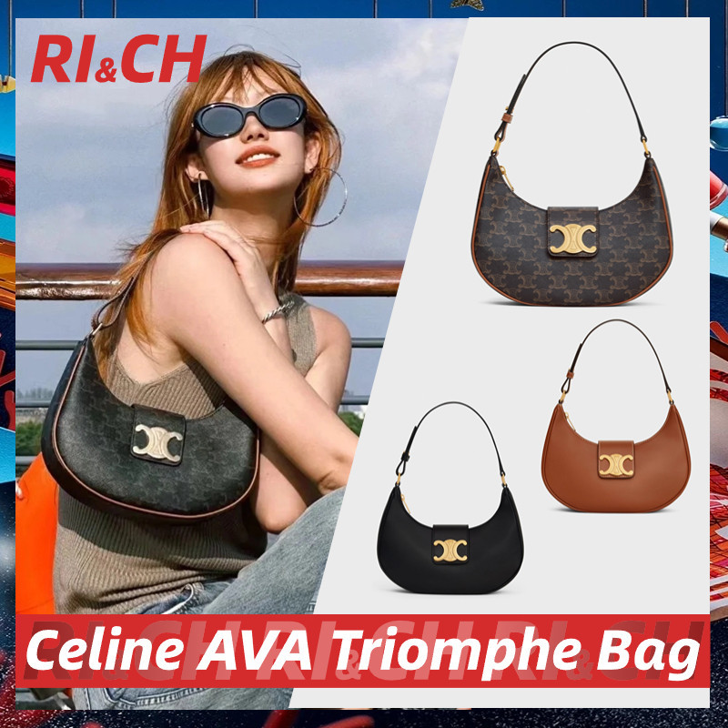 ♞,♘,♙#Rich Celine HELOIS ราคาถูกที่สุดใน Shopee แท้กระเป๋า AVA TRIOMPHE Hobo Bag ขนาดกลาง ผ้าแคนวาส
