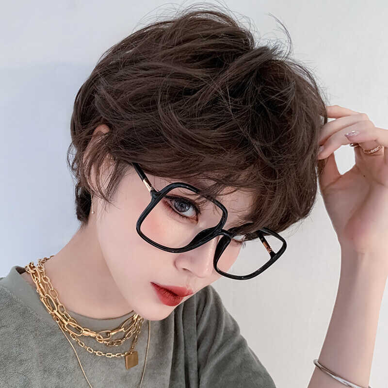 WIGS Short 7JHH Curly Brown Party Cool Wavy Natural Hair Synthetic Dye Wigs for Women Cosplay Fashi