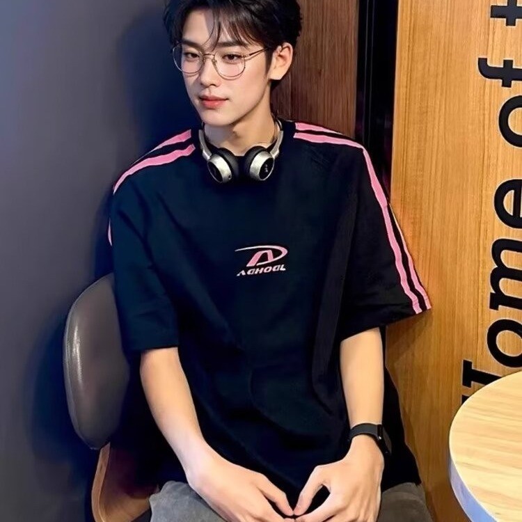 เสื้อยืดแขนสั้น ทรงหลวม สไตล์อเมริกันสตรีท