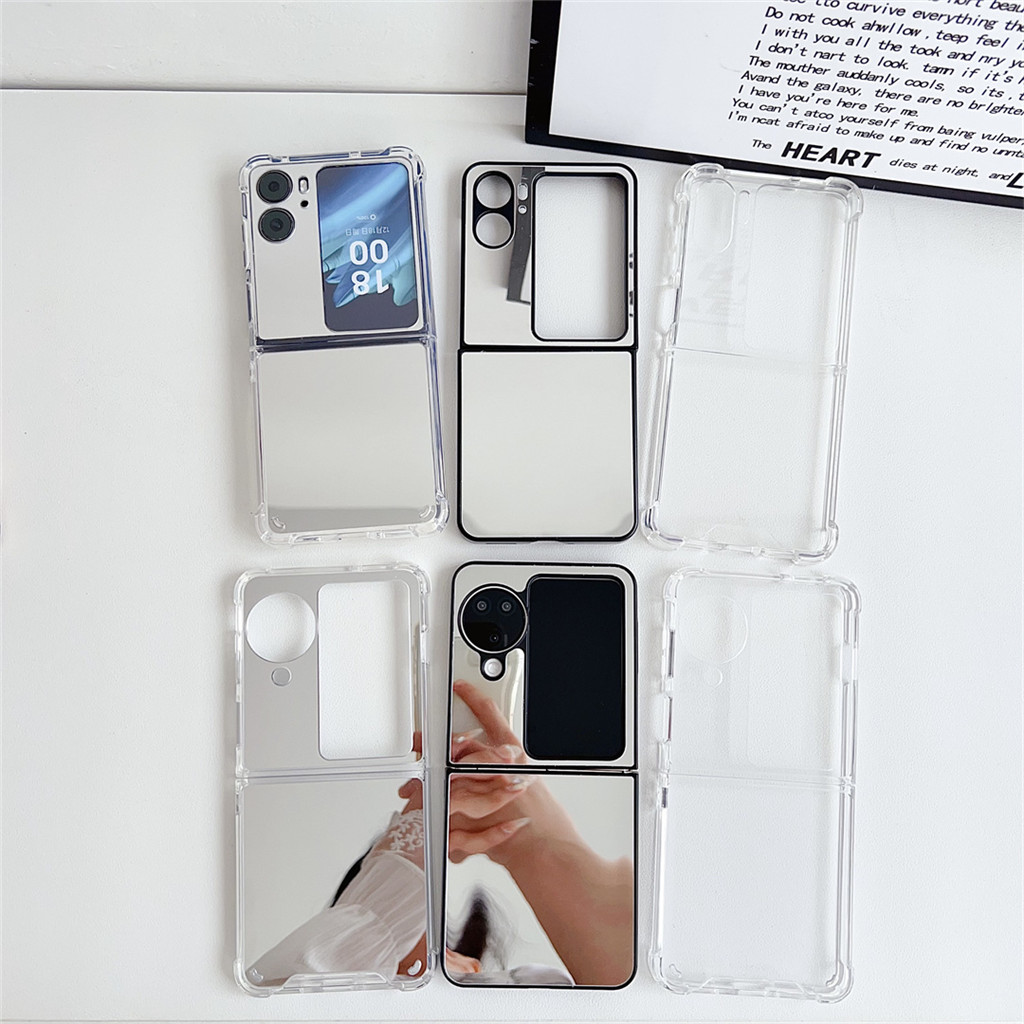 ใหม่หรูหราเกาหลี Simple Clear Protecting Screen Mirror เคสโทรศัพท์สําหรับ OPPO Find N2flip N3Flip N2 flip N3 flip N3Flip ฝาหลัง