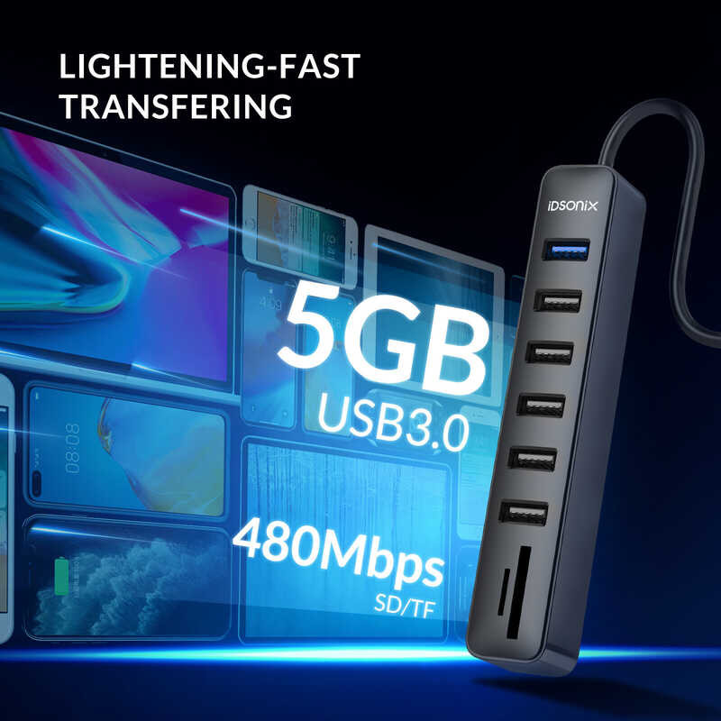 port iDsonix 1 USB3.0 5 ports USB2.0 plus TF/SD reader, can be connected with external U mobile har 