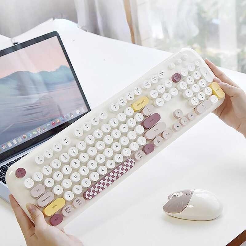 Geezer Zero JOMAA&MOFII 2.4G Set and Combo Retro Keyboard with Round Keycap Cute Wireless Mouse For