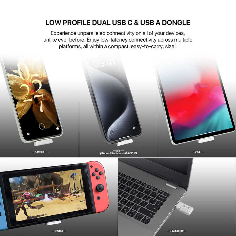 FANTECH Whg03p ชุดหูฟังไร้สายบลูทู ธ 2.4Ghz 7.1 Surround USB C ประเภทหู