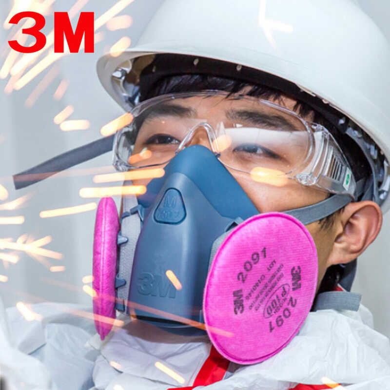 3M 7502 + 2091 P100 เครื่องช่วยหายใจในอุตสาหกรรมชุดพ่นสีเคร
