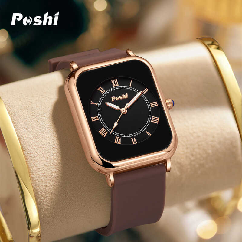 ▣ POSHI นาฬิกาแฟชั่นผู้หญิงแบบดั้งเดิมสายซิลิโคนผู้
