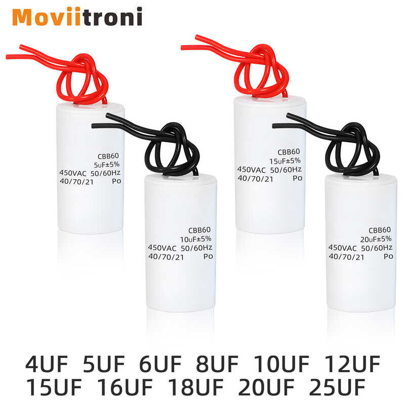 ตัวเก็บประจุ Cbb60ทำงานด้วยมอเตอร์สำหรับเริ่มต้นระบบปรับอากาศเครื่องปั๊มลม1ชิ้น4fu 5Uf 8Uf 10Uf 12Uf