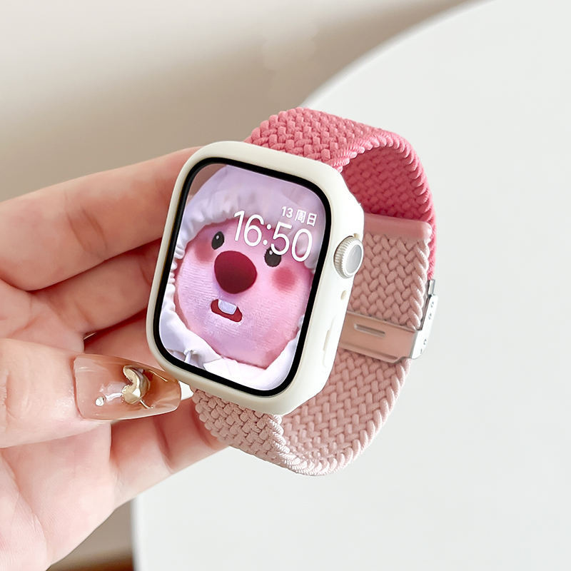 ใหม่ สายนาฬิกาข้อมือไนล่อนถัก ระดับไฮเอนด์ สีตัดกัน แฟชั่นฤดูใบไม้ร่วง ฤดูหนาว สําหรับ Apple Watch 8 s9 Iwatch 7 6 5 4 3se