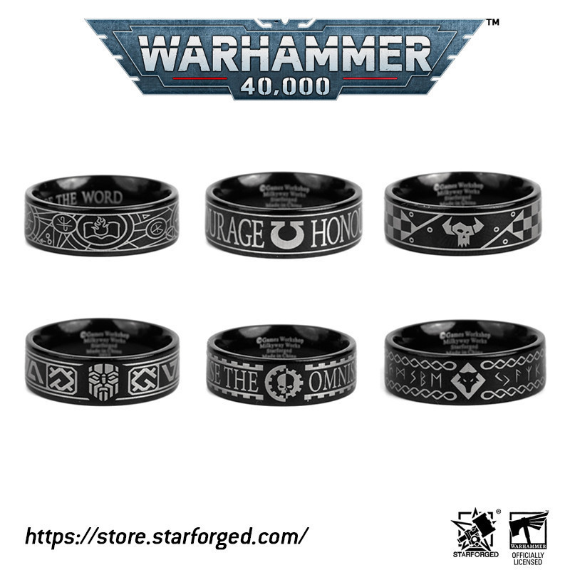 แหวนเหล็กไทเทเนียม 40K ลาย Starforged Star Casting Warhammer