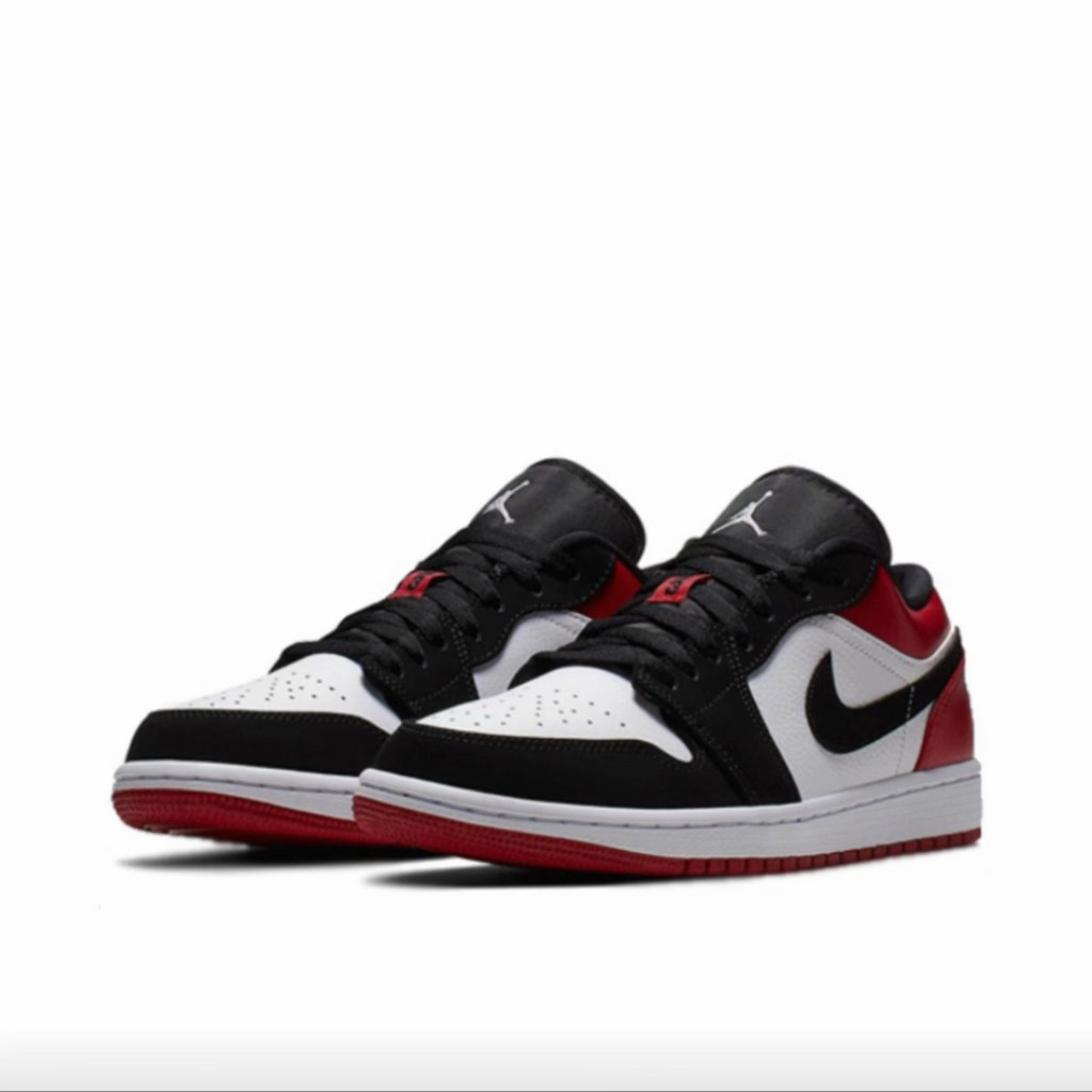 Nike Air Jordan 1 Low Black Toe รองเท ้ ากีฬารองเท ้ าบาสเก ็ ตบอล 553558-116 การเคลื่อนไหว