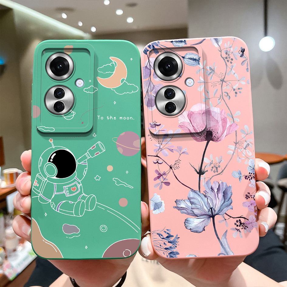 สําหรับ Oppo Reno11 F F25 Pro 5G กันกระแทกสแควร ์ ซิลิโคนเหลวนุ ่ ม TPU น ่ ารักนักบินอวกาศรูปแบบป ้ องกันสําหรับ OppoReno11F F 25Pro 5G กันชน Capa