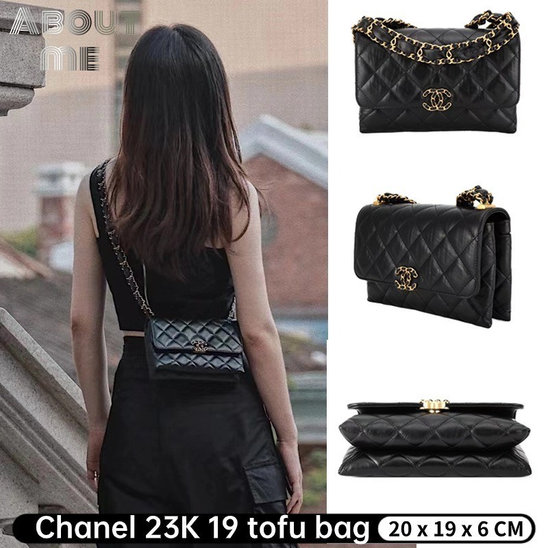 ♞ชาแนล Chanel 23K 19 tofu bag กระเป๋าสะพายข้างสตรีสไตล์ใหม่
