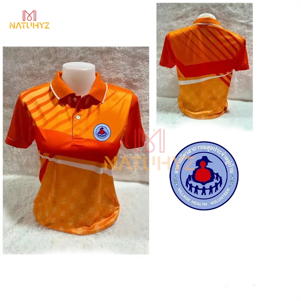 แถบสีส้ม เสื้อโปโล พิมพ์ลาย ทรงผู้ชาย ทรงผู้หญิง