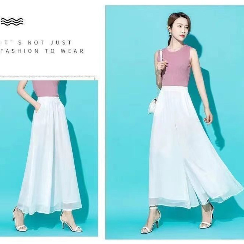 Skorts ผู้หญิงฤดูร้อนใหม่ผ้าไหมน้ําแข็งชีฟองเอวสูงบางกว้างขากว้างหลวม Drop ขนาดใหญ่ Cropped กางเกง - รูปที่ 5