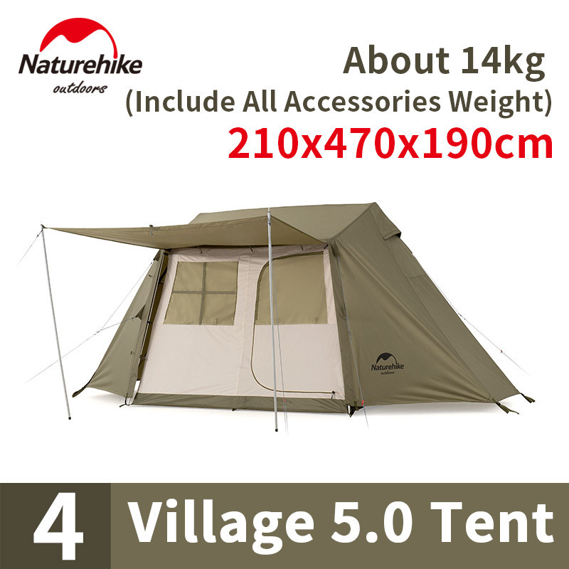 Naturehike VILLAGE5.0 3-4 People Camping House Family Tent One-Piece Bracket Quickly Build 210D Oxford Cloth Rainproof