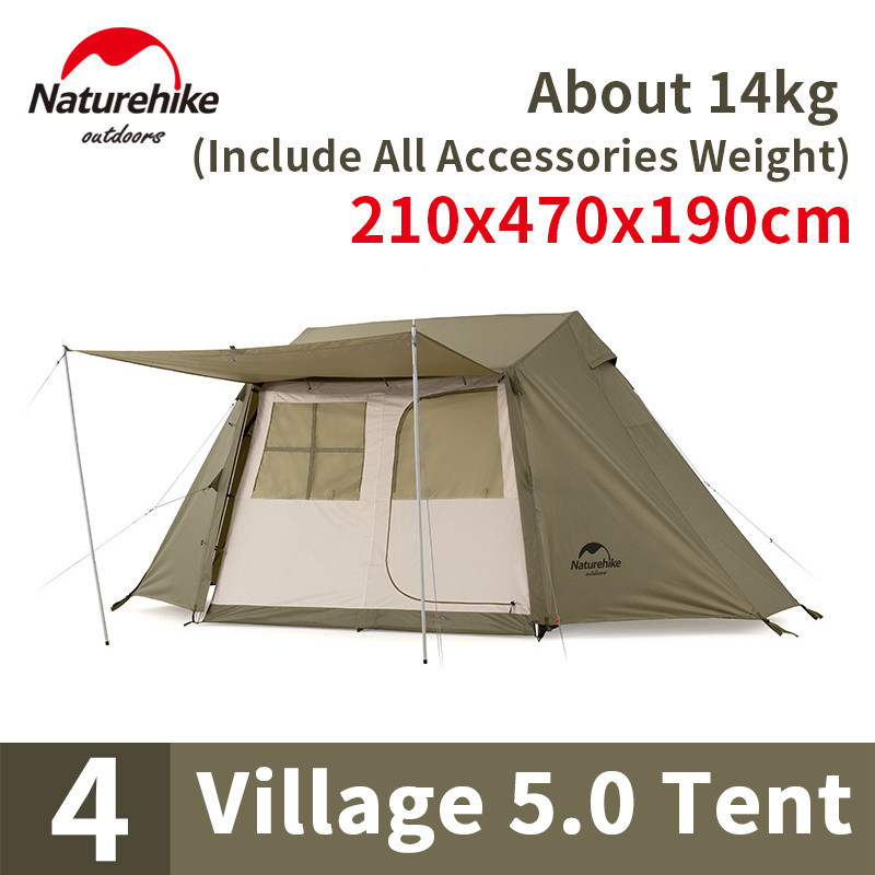 Naturehike VILLAGE5.0 3-4 People Camping House Family Tent One-Piece Bracket Quickly Build 210D Oxfo
