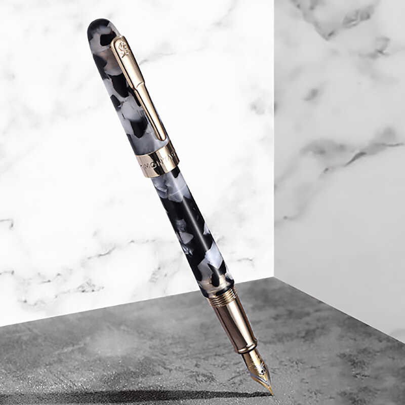 Celluloid Mini Montagut Fountain ปากกาสีดำ-Meteorite ขนาดกระเป๋า Golden คลิ