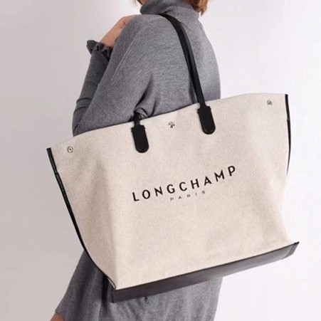 พร้อมส่ง ของแท้ 100% Longchamp 10090 HSG 037 2023 กระเป๋าถือ กระเป๋าสะพายไหล่ ผ้าฝ้าย ผ้าลินิน ขนาด