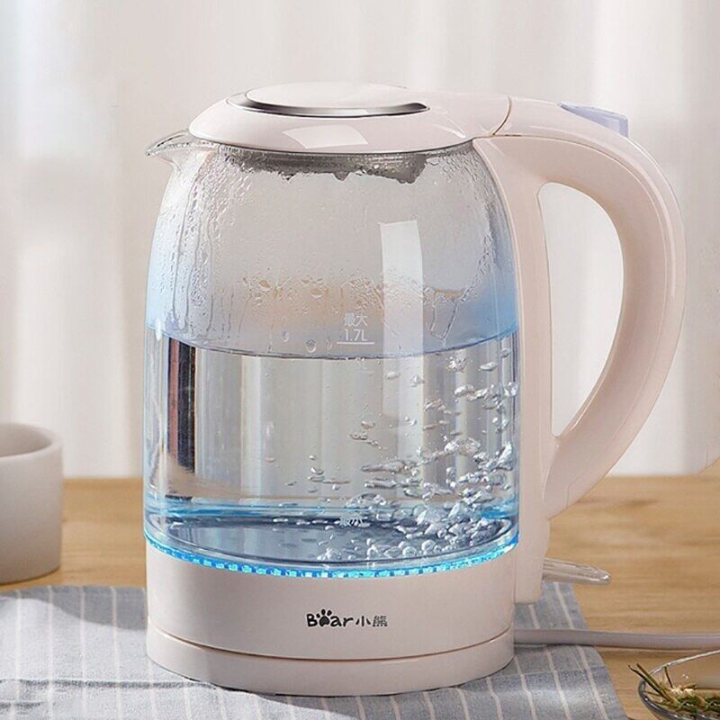 Bear/1.7L electric kettle fast heating water teapot glass blue light heater boiler automatic power-o