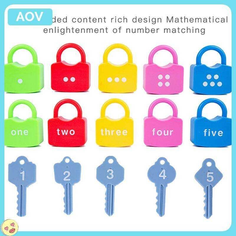 Learning Locks Toys 10Pcs/Set Wooden Unlock Key Toys Kids Learning Locks Toy With Keys 123 Dots Num 
