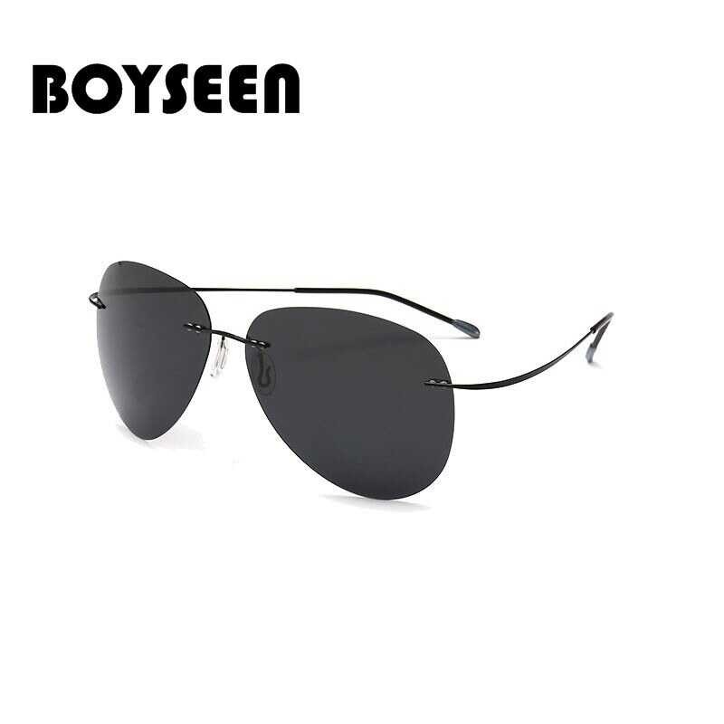 ❤ {Paopao Glasses}Boyseen Titanium Frame Rimless Polarized Super Light Men Mirror Sunglasses Desi