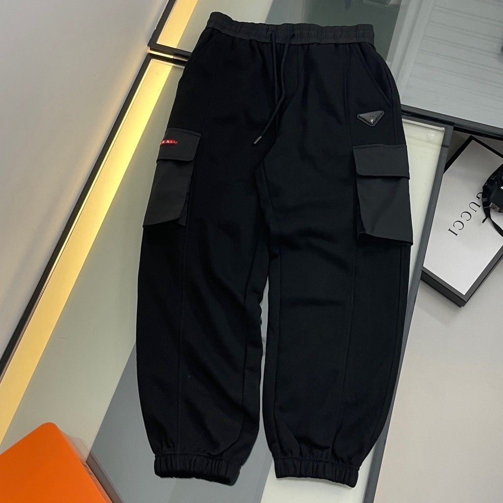 5JKY PRA##A  Letter Metal Triangle Logo Feet Ankle-Tied Slacks Men and Women Same Style