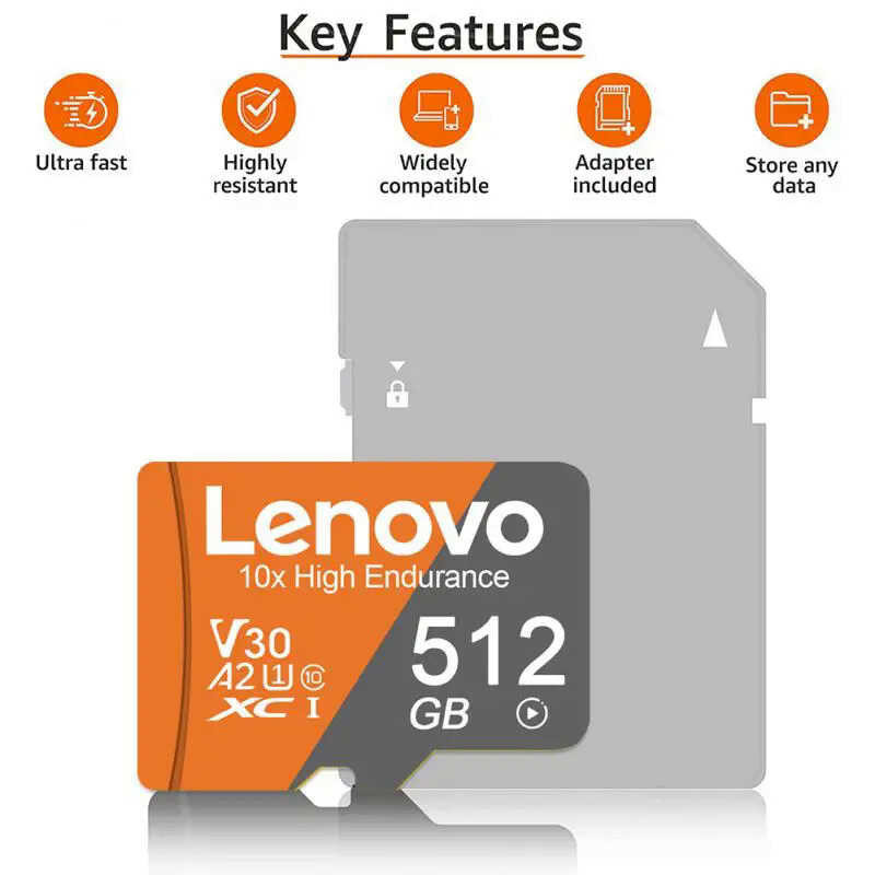 SD Memory Lenovo 512GB Micro TF/SD 1TB 2TB Class 10 High Speed A2 TF 128GB 25 6GB Flash Card For 4K 