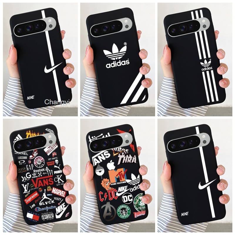 Google PIXEL 9 G2YBB GUR25 G1B60 เคสโทรศัพท์สีดําสั้น Graffiti สไตล์กีฬาชื่อร่วมแบรนด์แฟชั่นซิลิคอนน