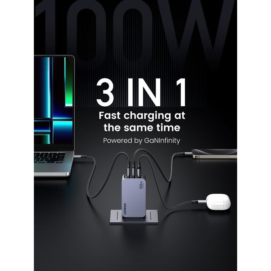 



 ♞Ugreen Nexode Pro 100W ที่ชาร์จเร็ว 2 USB-C 1 USB-A GaN USB C Charger Fast Wall Charger Trave