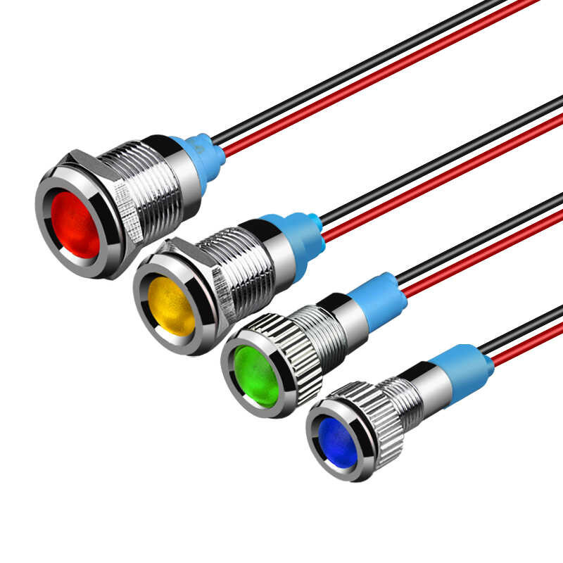 6Mm 8Mm 10Mm 12Mm Metal LED Warning Indicator Light Waterproof Ip67 Signal Lamp Pilot Wires Switch 3