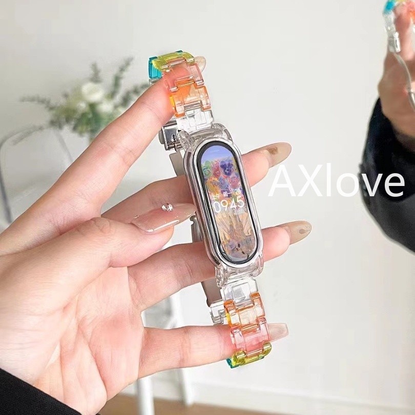 สายนาฬิกาข้อมือเรซิ่น PC ใส พร้อมสายคล้องข้อมือ สําหรับ Xiaomi Mi Band 8 7 6 5 Miband 8 7 NFC 4 3 C