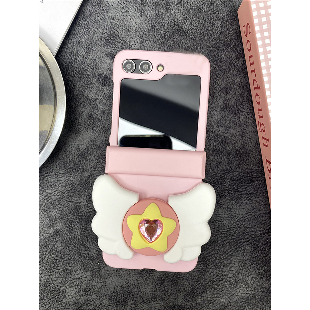 เกาหลีหรูหราน่ารัก Love Heart Wing Bracket กล้วยแบบพกพาสีชมพูสําหรับ Samsung Galaxy Z Flip 7 Z Flip6 ZFlip 5 Zflip6 Zflip7 fe กันกระแทกปกหลัง ราคา ถูกที่สุด ดีลบีเคเค แกลเลอรีภาพที่ 2
