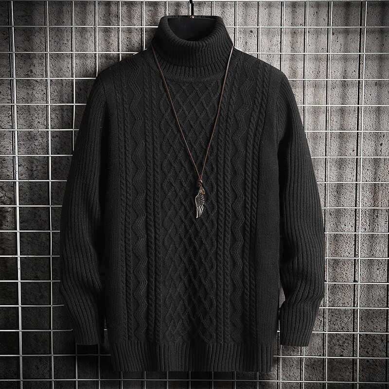 Winter Men's Autumn High Neck Knitwear Korean Fashion Slim Fit Two TurtleNeck Pullover Long Sleeve  